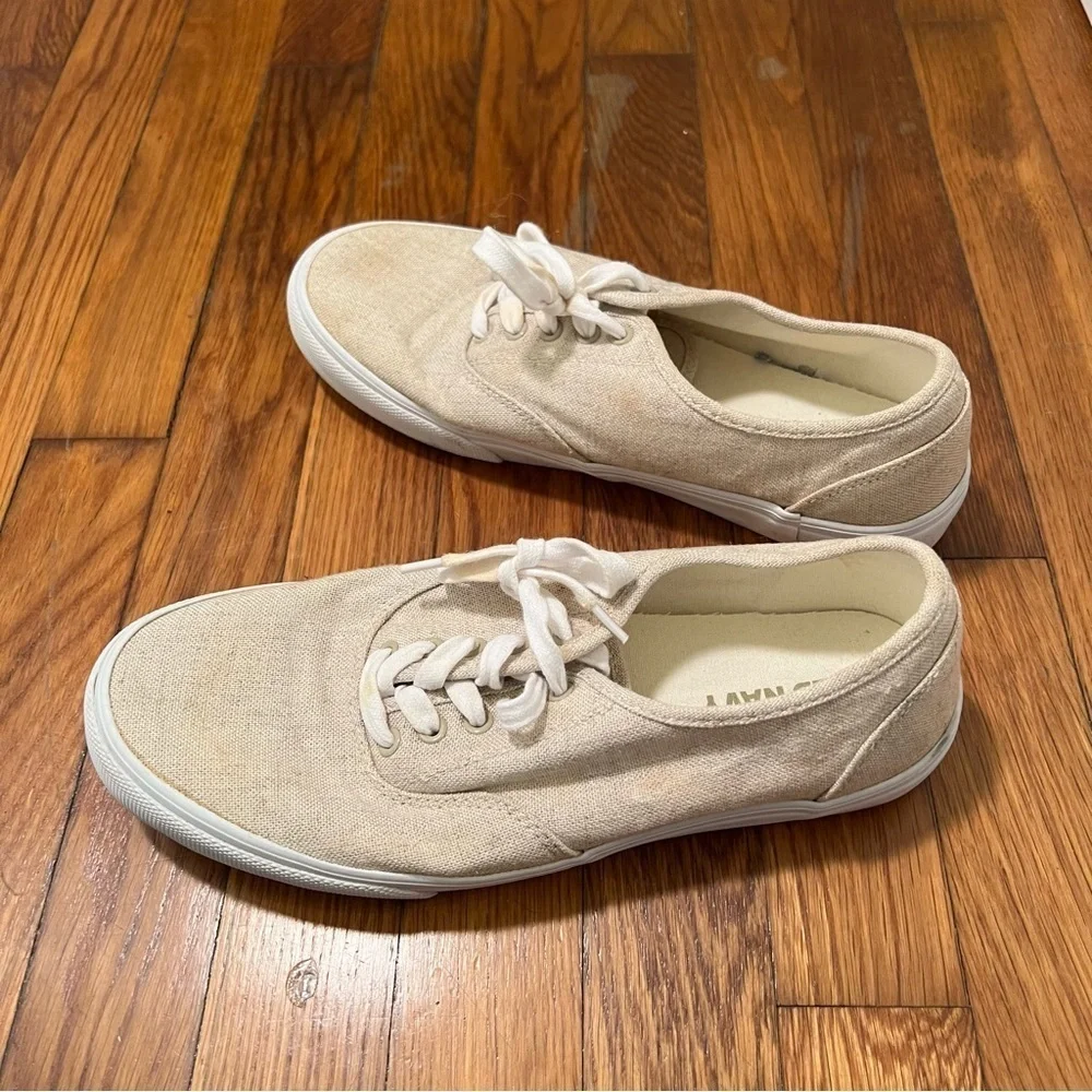 Old Navy Men's Size 9 Linen Lace-Up Sneakers Natural Beige White Low-Top